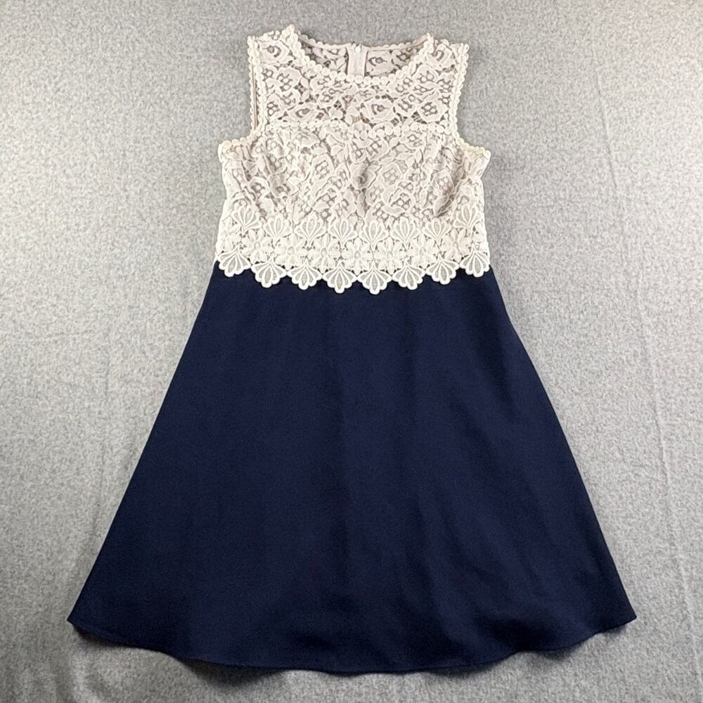 Lilly Pulitzer Carolyn Dress True Navy 8 White Lace Sleeveless Fit Flare